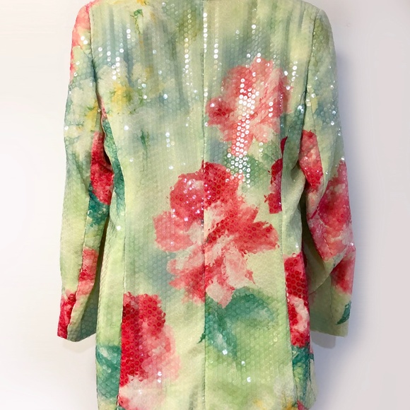 Escada Sequin Floral Green Jacket Blazer - Picture 3 of 7